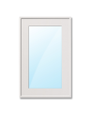 A skinny shaker style glass-ready cabinet door with an applied moulding to a shaker profile glass cutout, painted white.